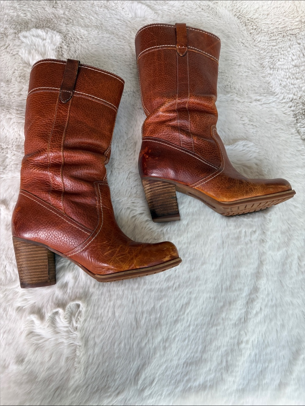 Timberland Rustic Brown Leather Mid-Calf Heeled Boots
